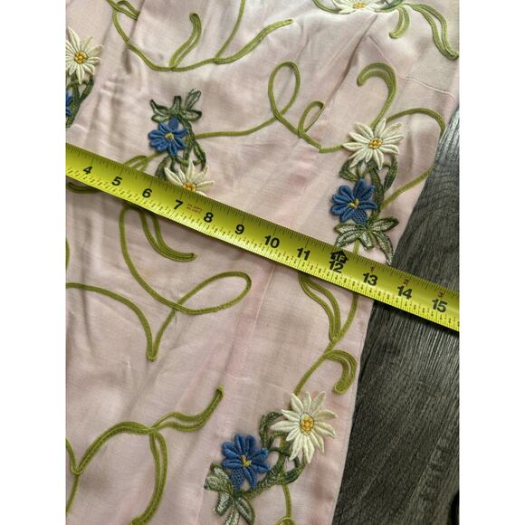 1950s Minx Modes Vintage Garden Cocktail Dress Pink Embroidered Floral Flower XS - Picture 12 of 16